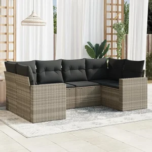 6-delige Loungeset met kussens poly rattan lichtgrijs 6-delige Loungeset met kussens poly rattan lichtgrijs