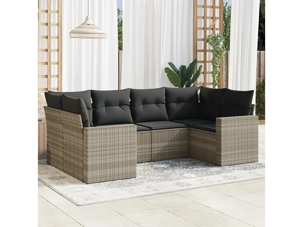 6-delige Loungeset met kussens poly rattan lichtgrijs