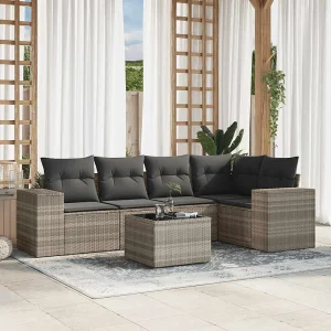 6-delige Loungeset met kussens poly rattan lichtgrijs 6-delige Loungeset met kussens poly rattan lichtgrijs