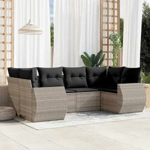 6-delige Loungeset met kussens poly rattan lichtgrijs 6-delige Loungeset met kussens poly rattan lichtgrijs