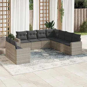 9-delige Loungeset met kussens poly rattan lichtgrijs 9-delige Loungeset met kussens poly rattan lichtgrijs