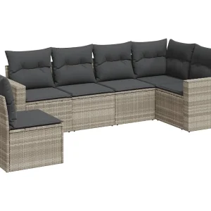 6-delige Loungeset met kussens poly rattan lichtgrijs 6-delige Loungeset met kussens poly rattan lichtgrijs