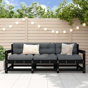 3-delige Loungeset massief grenenhout zwart 3-delige Loungeset massief grenenhout zwart