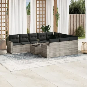 11-delige Loungeset met kussens poly rattan lichtgrijs 11-delige Loungeset met kussens poly rattan lichtgrijs