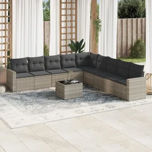 10-delige Loungeset met kussens poly rattan lichtgrijs 10-delige Loungeset met kussens poly rattan lichtgrijs