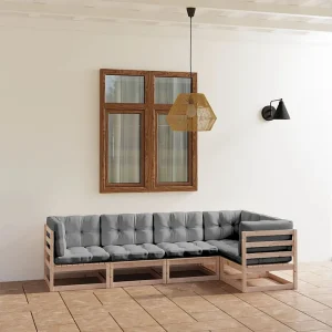 5-delige Loungeset met kussens massief grenenhout 5-delige Loungeset met kussens massief grenenhout