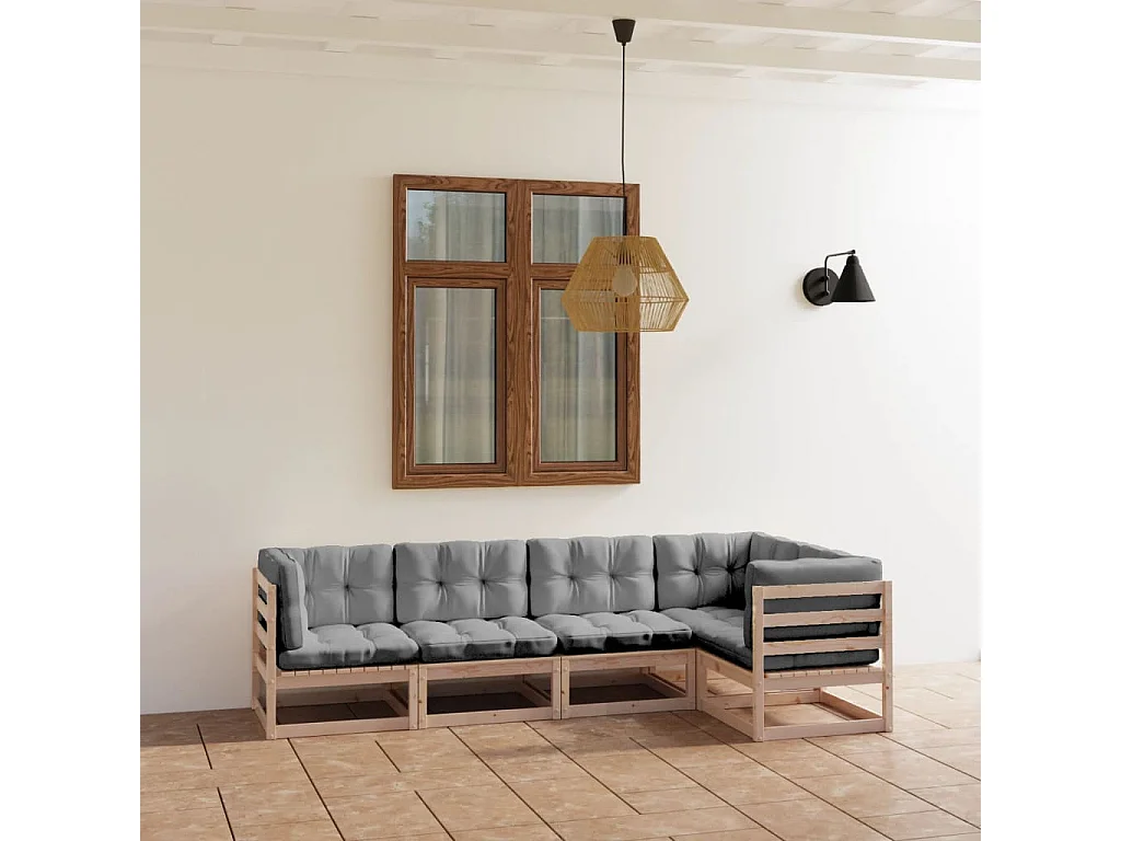 5-delige Loungeset met kussens massief grenenhout