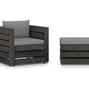 2-delige Loungeset met kussens grijs geïmpregneerd hout 2-delige Loungeset met kussens grijs geïmpregneerd hout