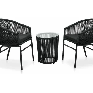 3-delige Bistroset met kussens PE-rattan zwart 3-delige Bistroset met kussens PE-rattan zwart