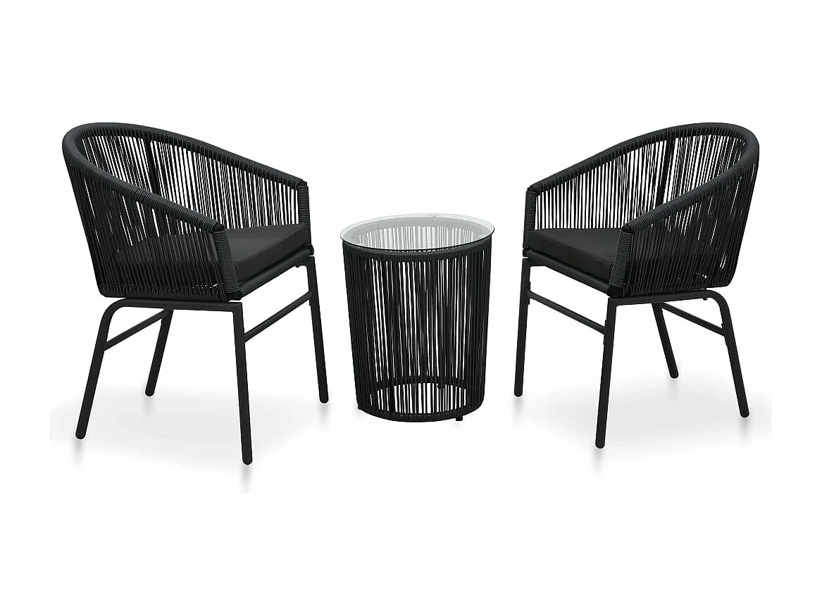 3-delige Bistroset met kussens PE-rattan zwart