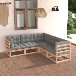 5-delige Loungeset met kussens massief grenenhout 5-delige Loungeset met kussens massief grenenhout