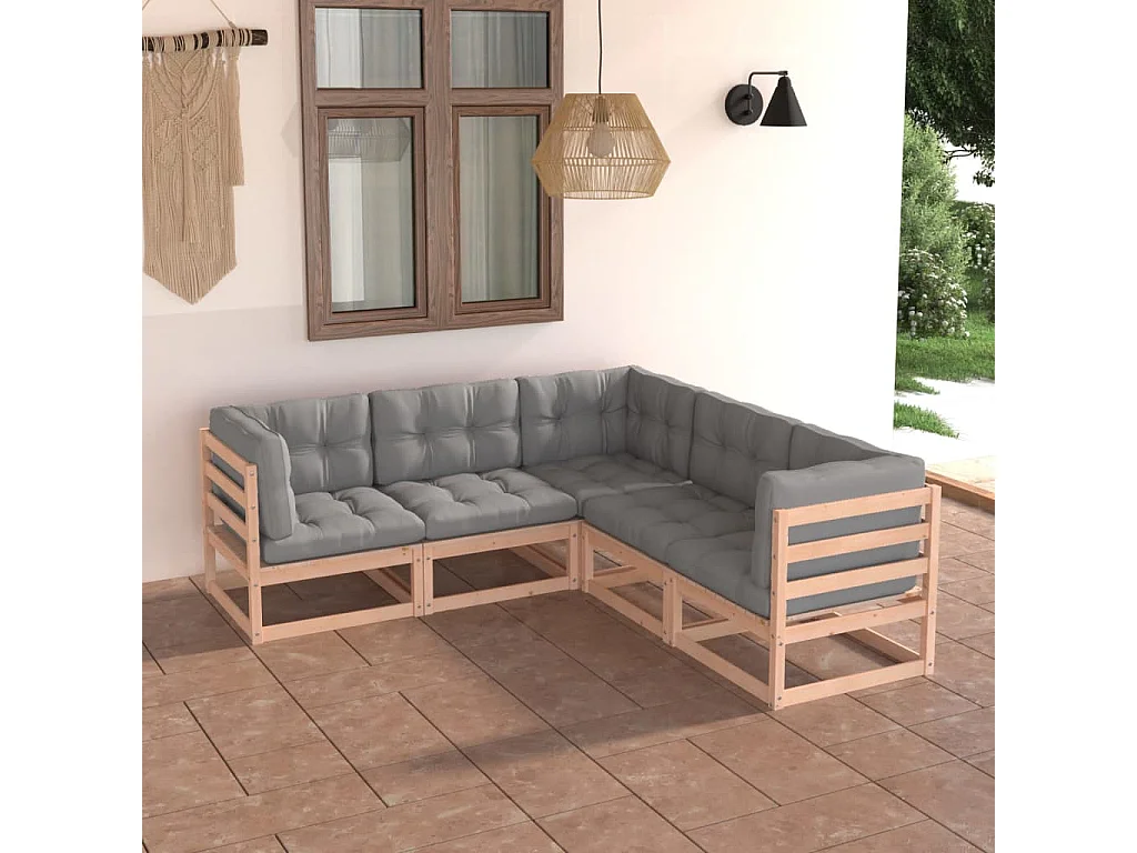5-delige Loungeset met kussens massief grenenhout
