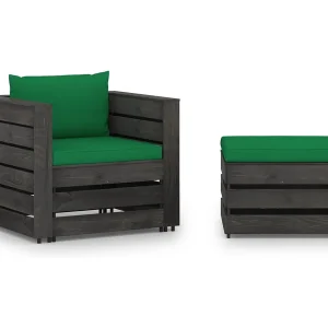2-delige Loungeset met kussens grijs geïmpregneerd hout 2-delige Loungeset met kussens grijs geïmpregneerd hout