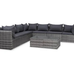 8-delige Loungeset met kussens poly rattan grijs 8-delige Loungeset met kussens poly rattan grijs