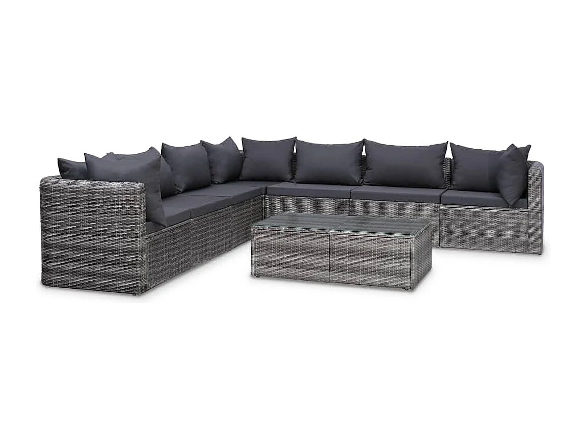 8-delige Loungeset met kussens poly rattan grijs