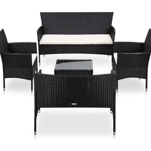 5-delige Loungeset met kussens poly rattan zwart 5-delige Loungeset met kussens poly rattan zwart