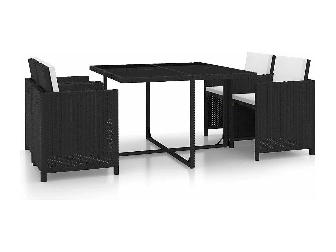 5-delige Tuinset met kussens poly rattan zwart