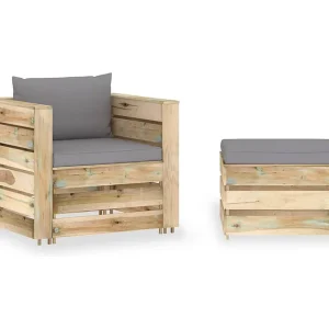 2-delige Loungeset met kussens groen geïmpregneerd hout 2-delige Loungeset met kussens groen geïmpregneerd hout