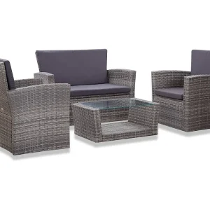 4-delige Loungeset met kussens poly rattan grijs 4-delige Loungeset met kussens poly rattan grijs