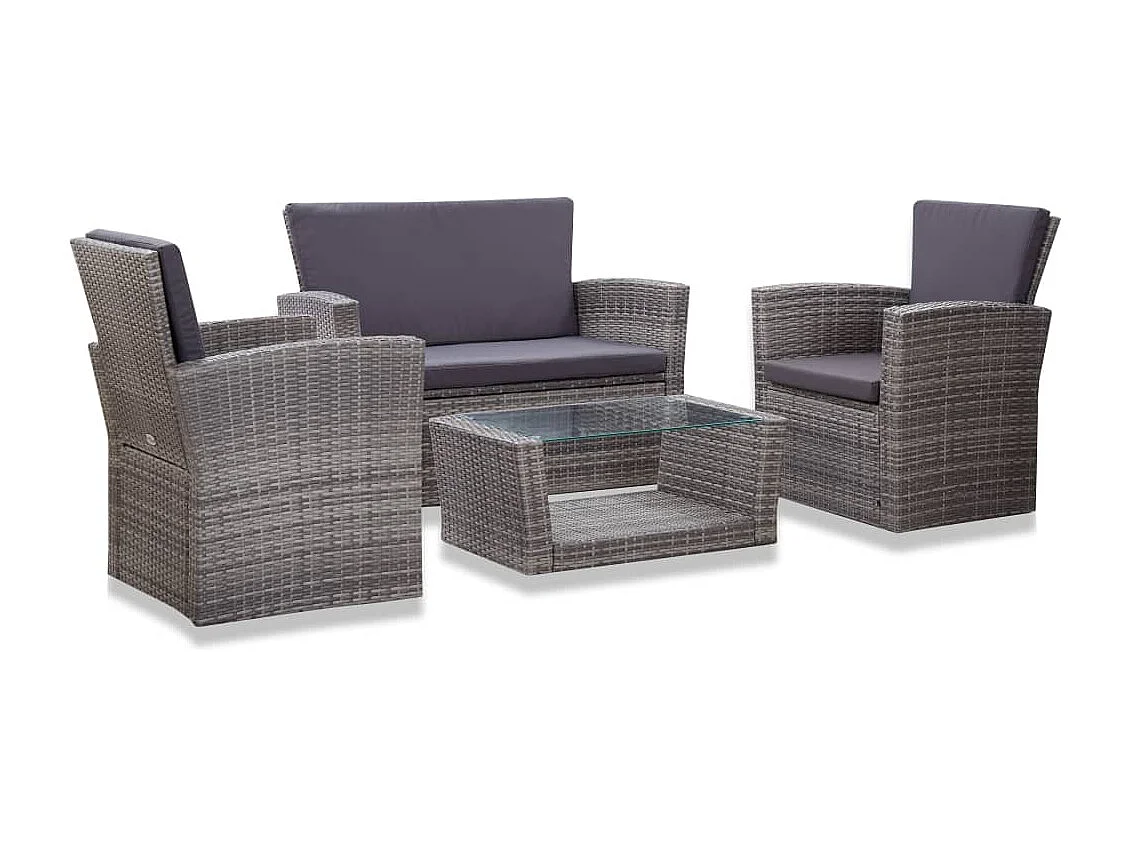 4-delige Loungeset met kussens poly rattan grijs