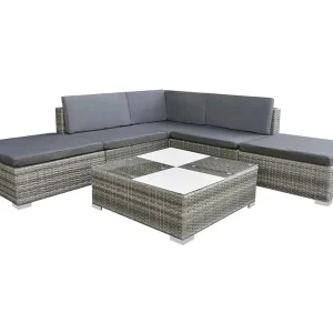 6-delige Loungeset met kussens poly rattan grijs 6-delige Loungeset met kussens poly rattan grijs