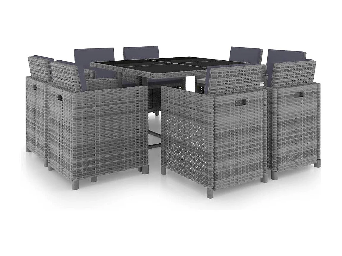 9-delige Tuinset met kussens poly rattan antraciet