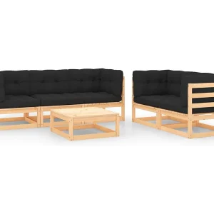 6-delige Loungeset met kussens massief grenenhout 6-delige Loungeset met kussens massief grenenhout