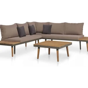 4-delige Loungeset met kussens massief acaciahout bruin 4-delige Loungeset met kussens massief acaciahout bruin