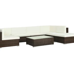 8-delige Loungeset met kussens poly rattan bruin 8-delige Loungeset met kussens poly rattan bruin