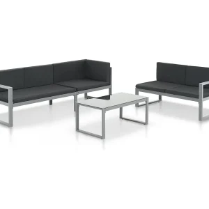 3-delige Loungeset met kussens aluminium zwart 3-delige Loungeset met kussens aluminium zwart