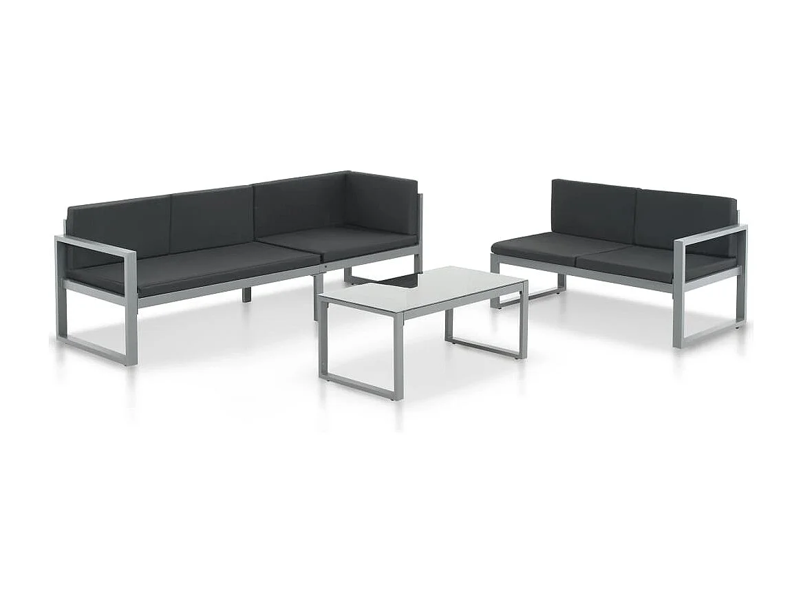3-delige Loungeset met kussens aluminium zwart