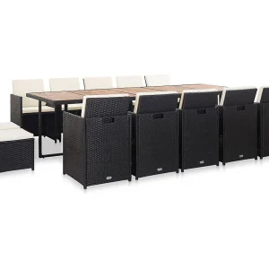 15-delige Tuinset met kussens poly rattan zwart