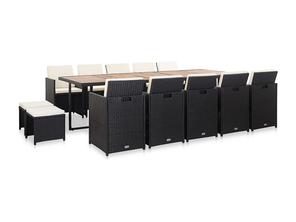 15-delige Tuinset met kussens poly rattan zwart