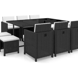 11-delige Tuinset met kussens poly rattan zwart 11-delige Tuinset met kussens poly rattan zwart