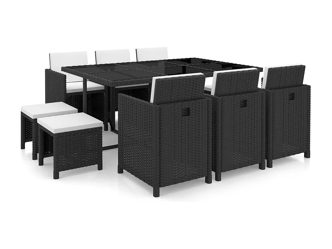 11-delige Tuinset met kussens poly rattan zwart