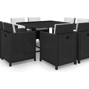 9-delige Tuinset met kussens poly rattan zwart 9-delige Tuinset met kussens poly rattan zwart