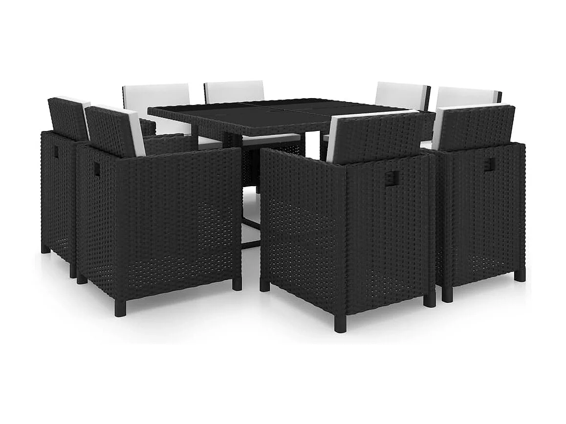 9-delige Tuinset met kussens poly rattan zwart