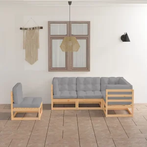 5-delige Loungeset met kussens massief grenenhout 5-delige Loungeset met kussens massief grenenhout