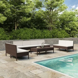 10-delige Loungeset met kussens poly rattan bruin 10-delige Loungeset met kussens poly rattan bruin