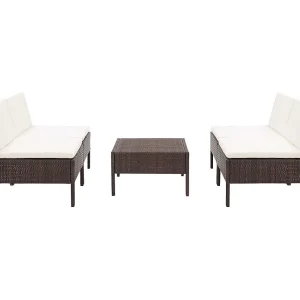 5-delige Loungeset met kussens poly rattan bruin 5-delige Loungeset met kussens poly rattan bruin