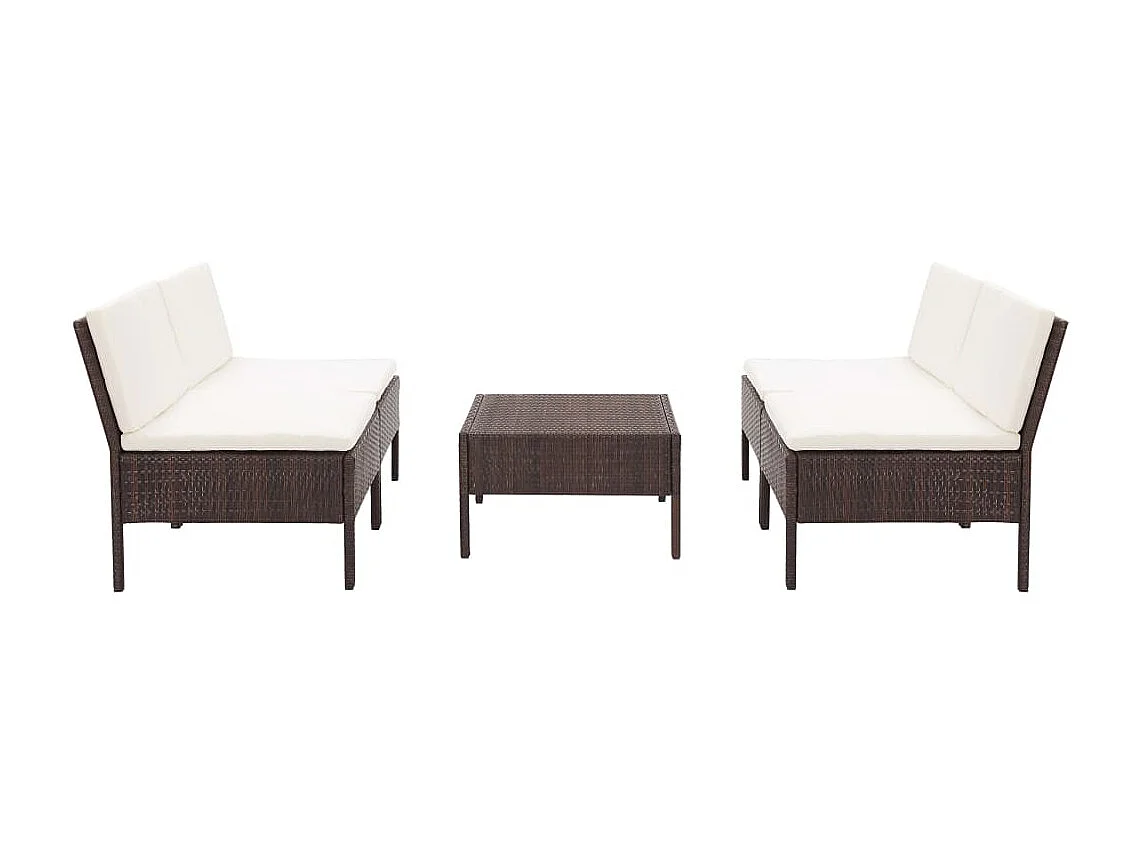 5-delige Loungeset met kussens poly rattan bruin