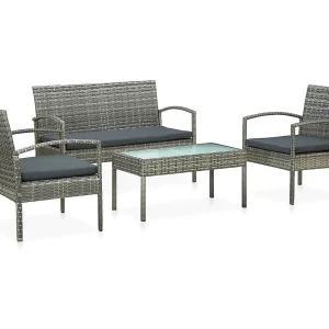 4-delige Loungeset met kussens poly rattan grijs 4-delige Loungeset met kussens poly rattan grijs