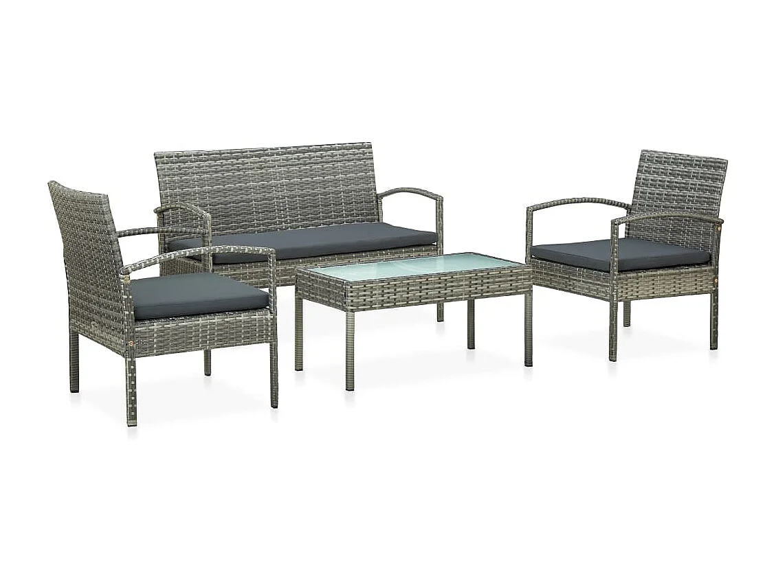 4-delige Loungeset met kussens poly rattan grijs
