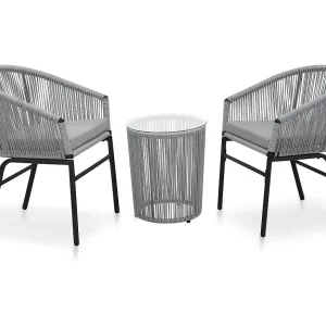 3-delige Bistroset met kussens PE-rattan grijs 3-delige Bistroset met kussens PE-rattan grijs