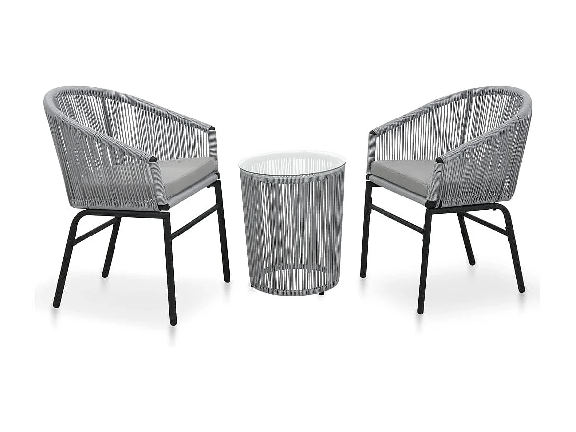 3-delige Bistroset met kussens PE-rattan grijs