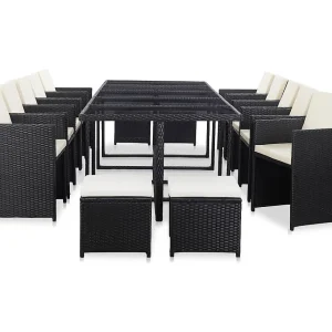15-delige Tuinset met kussens poly rattan zwart