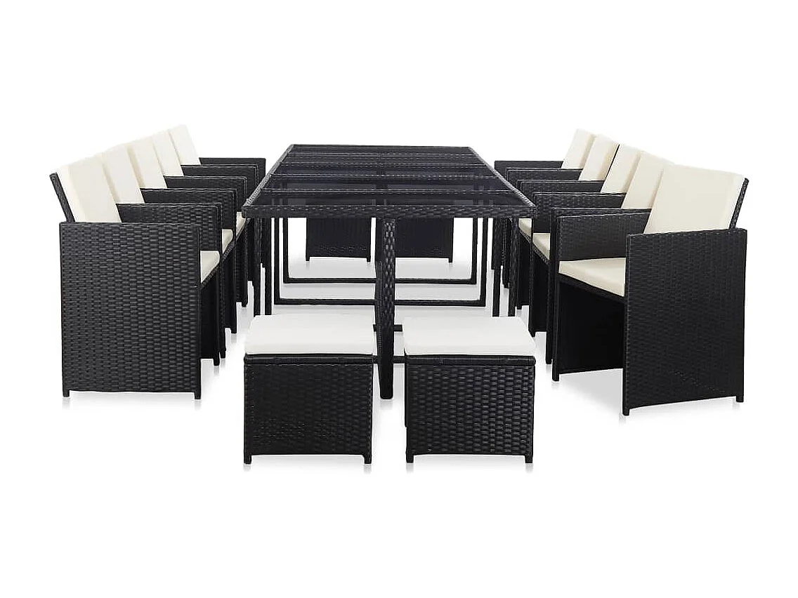 15-delige Tuinset met kussens poly rattan zwart