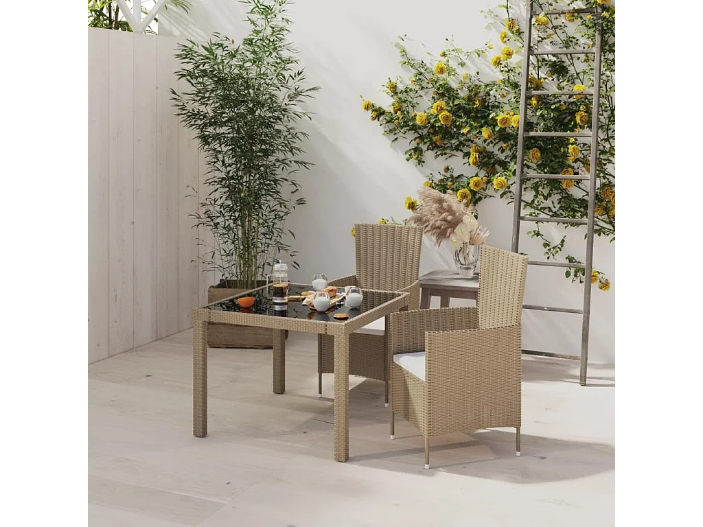 3-delige Tuinset met kussens poly rattan beige