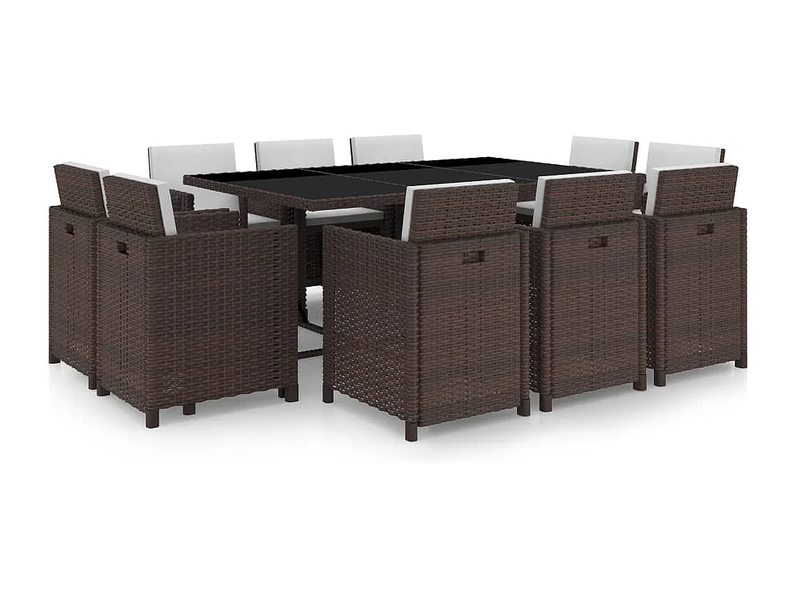 11-delige Tuinset met kussens poly rattan bruin