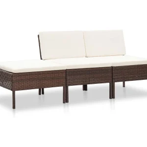 3-delige Loungeset met kussens poly rattan bruin 3-delige Loungeset met kussens poly rattan bruin